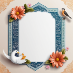 islamic frames for text floral empty shapes 3D emboss blank HD paper decoration borders with ornaments mosque and birds