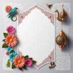 islamic frames for text floral empty shapes 3D emboss blank HD paper decoration borders with ornaments mosque and birds