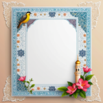 islamic frames for text floral empty shapes 3D emboss blank HD paper decoration borders with ornaments mosque and birds