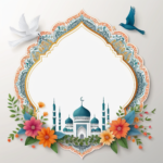 islamic frames for text floral empty shapes 3D emboss blank HD paper decoration borders with ornaments mosque and birds