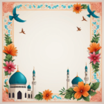 islamic frames for text floral empty shapes 3D emboss blank HD paper decoration borders with ornaments mosque and birds