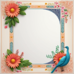 islamic frames for text floral empty shapes 3D emboss blank HD paper decoration borders with ornaments mosque and birds