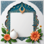 islamic frames for text floral empty shapes 3D emboss blank HD paper decoration borders with ornaments mosque and birds
