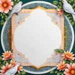 islamic frames for text floral empty shapes 3D emboss blank HD paper decoration borders with ornaments mosque and birds
