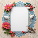 islamic frames for text floral empty shapes 3D emboss blank HD paper decoration borders with ornaments mosque and birds