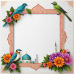 islamic frames for text floral empty shapes 3D emboss blank HD paper decoration borders with ornaments mosque and birds