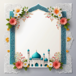 islamic frames for text floral empty shapes 3D emboss blank HD paper decoration borders with ornaments mosque and birds