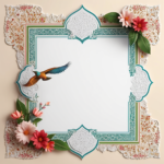 islamic frames for text floral empty shapes 3D emboss blank HD paper decoration borders with ornaments mosque and birds