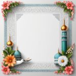 islamic frames for text floral empty shapes 3D emboss blank HD paper decoration borders with ornaments mosque and birds