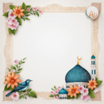 islamic frames for text floral empty shapes 3D emboss blank HD paper decoration borders with ornaments mosque and birds