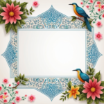 islamic frames for text floral empty shapes 3D emboss blank HD paper decoration borders with ornaments mosque and birds