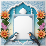 islamic frames for text floral empty shapes 3D emboss blank HD paper decoration borders with ornaments mosque and birds