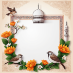 islamic frames for text floral empty shapes 3D emboss blank HD paper decoration borders with ornaments mosque and birds