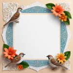 islamic frames for text floral empty shapes 3D emboss blank HD paper decoration borders with ornaments mosque and birds