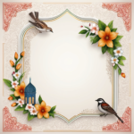 islamic frames for text floral empty shapes 3D emboss blank HD paper decoration borders with ornaments mosque and birds