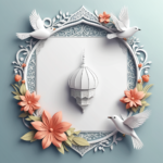 islamic frames for text floral empty shapes 3D emboss blank HD paper decoration borders with ornaments mosque and birds