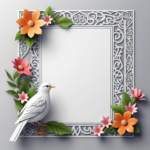 islamic frames for text floral empty shapes 3D emboss blank HD paper decoration borders with ornaments mosque and birds
