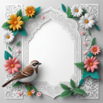 islamic frames for text floral empty shapes 3D emboss blank HD paper decoration borders with ornaments mosque and birds