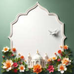 islamic frames for text floral empty blank paper borders with ornaments mosque and birds