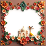 islamic frames for text floral empty shapes 3D emboss blank HD paper borders with ornaments mosque and birds