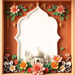 islamic frames for text floral empty shapes 3D emboss blank HD paper borders with ornaments mosque and birds