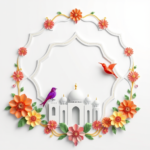 islamic frames for text floral empty shapes 3D emboss blank HD paper borders with ornaments mosque and birds