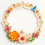 islamic frames for text floral empty shapes 3D emboss blank HD paper borders with ornaments mosque and birds