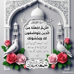 100+ Best Free Quranic Jumma Mubarak Dua HD Images 110 jumma mubarak dua arabic in urdu text translation with 3D flower and mosque islamic ornament background images