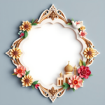 islamic frames for text floral empty shapes 3D emboss blank HD paper borders with ornaments mosque and birds