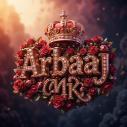 3d name art with diamoned gems and king crown with roses of indian name ArbaaJ MK