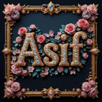 Crafting 3D Name Letter AI Images Free with Bing AI Image Generator with Free 300+ Prompts 174 "Asif" name 3d ART with golden border and roses ornaments