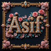 "Asif" name 3d ART with golden border and roses ornaments