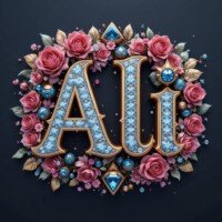 "Ali" name 3d ART with golden border and roses ornaments