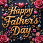 50 Free happy father's day wishes images with roses, gems, diamonds, love, hearts, and golden 3D lettering, 3D digital art. happy father's day pictures.