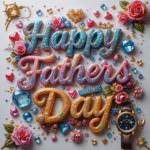50 Free happy father's day wishes images with roses, gems, diamonds, love, hearts, and golden 3D lettering, 3D digital art. happy father's day pictures.