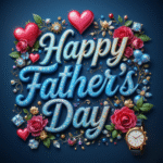 50 Free happy father's day wishes images with roses, gems, diamonds, love, hearts, and golden 3D lettering, 3D digital art. happy father's day pictures.