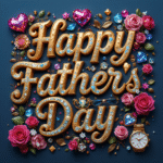50 Free happy father's day wishes images with roses, gems, diamonds, love, hearts, and golden 3D lettering, 3D digital art. happy father's day pictures.