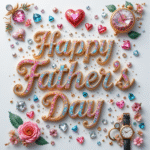 50 Free happy father's day wishes images with roses, gems, diamonds, love, hearts, and golden 3D lettering, 3D digital art. happy father's day pictures.