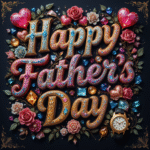 50 Free happy father's day wishes images with roses, gems, diamonds, love, hearts, and golden 3D lettering, 3D digital art. happy father's day pictures.