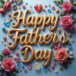 50 Free happy father's day wishes images with roses, gems, diamonds, love, hearts, and golden 3D lettering, 3D digital art. happy father's day pictures.
