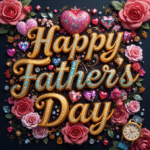 50 Free happy father's day wishes images with roses, gems, diamonds, love, hearts, and golden 3D lettering, 3D digital art. happy father's day pictures.