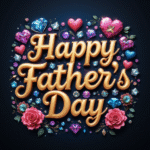 50 Free happy father's day wishes images with roses, gems, diamonds, love, hearts, and golden 3D lettering, digital art. happy father's day pictures.