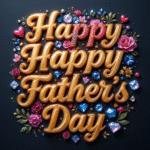 50 Free happy father's day wishes images with roses, gems, diamonds, love, hearts, and golden 3D lettering, digital art. happy father's day pictures.