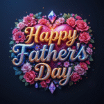50 Free happy father's day wishes images with roses, gems, diamonds, love, hearts, and golden 3D lettering.