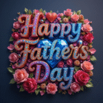 50 Free happy father's day wishes images with roses, gems, diamonds, love, hearts, and golden 3D lettering.
