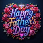 50 Free happy father's day wishes images with roses, gems, diamonds, love, hearts, and golden 3D lettering.