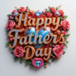 50 Free happy father's day wishes images with roses, gems, diamonds, love, hearts, and golden 3D lettering, digital art.
