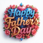 50 Free happy father's day wishes images with roses, gems, diamonds, love, hearts, and golden 3D lettering, digital art.