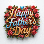50 Free happy father's day wishes images with roses, gems, diamonds, love, hearts, and golden 3D lettering, digital art. happy father's day pictures.